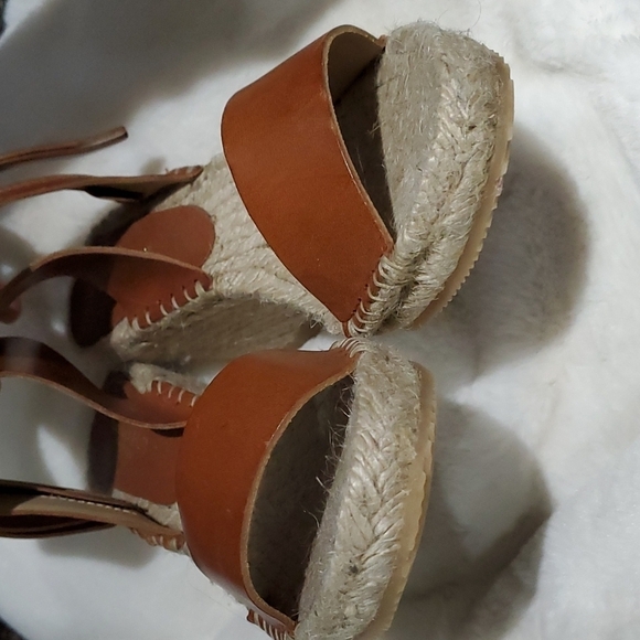 GARNET HILL LEATHER ESPADRILLE WEDGE SANDALS SIZE 6 - Picture 3 of 10